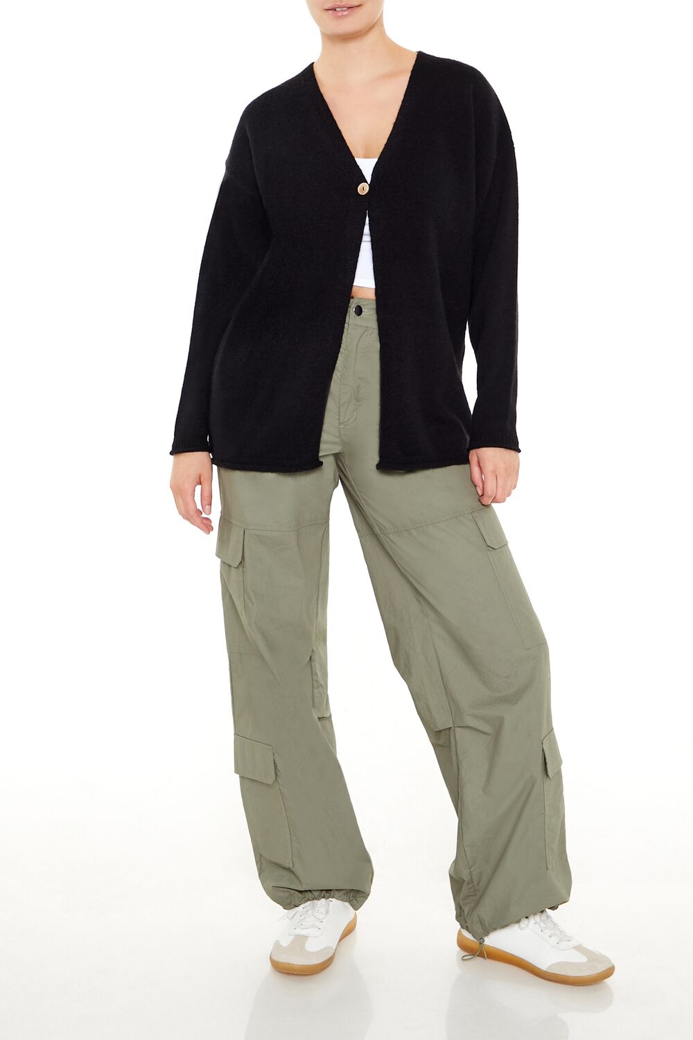  Forever 21 Split-Hem Cardigan Sweater - olivine - Bonton