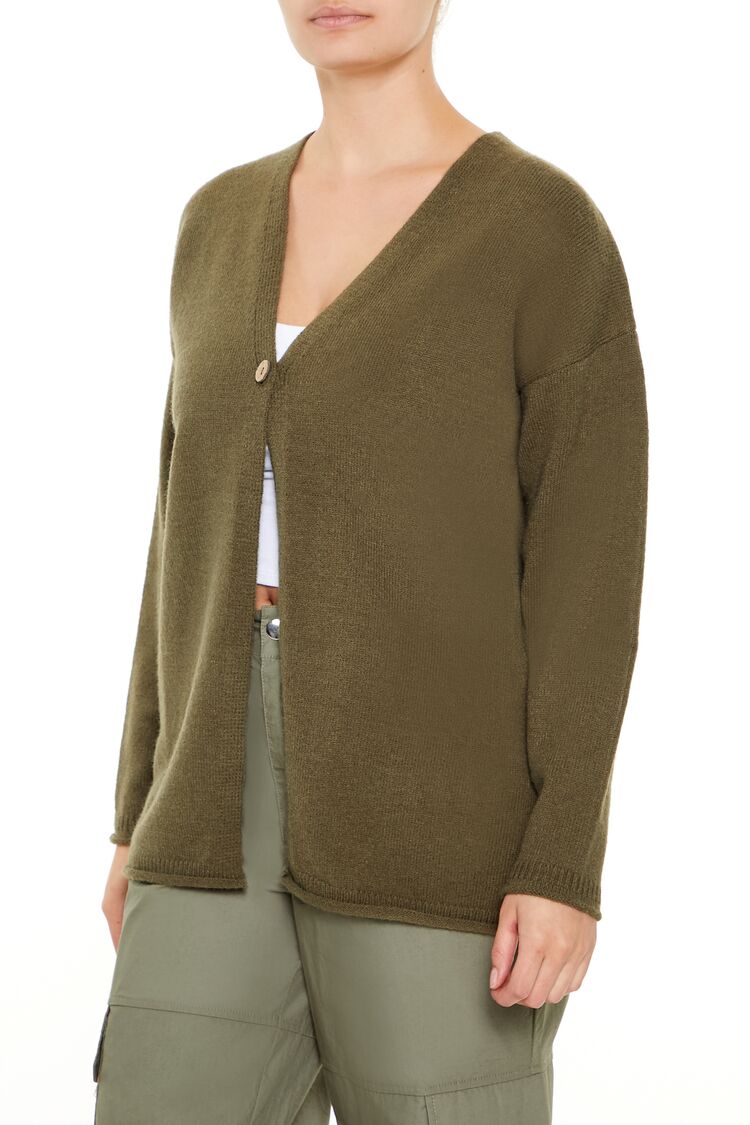  Forever 21 Split-Hem Cardigan Sweater - olivine - Bonton