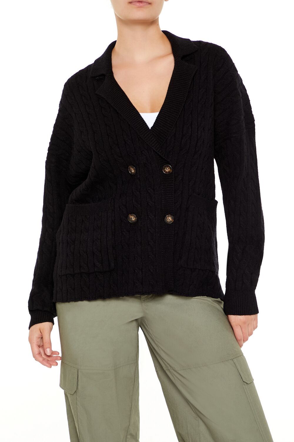  Forever 21 Double-Breasted Cardigan Sweater - black - Bonton