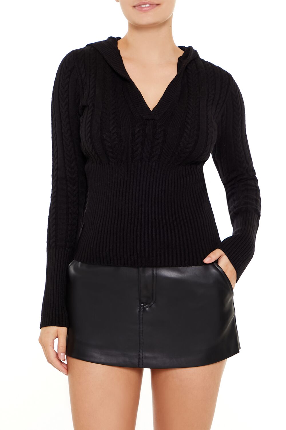  Forever 21 Hooded Cable Knit Sweater - high risk red - Bonton