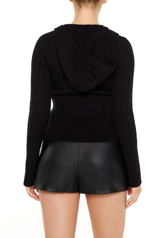 Hooded Cable Knit Sweater