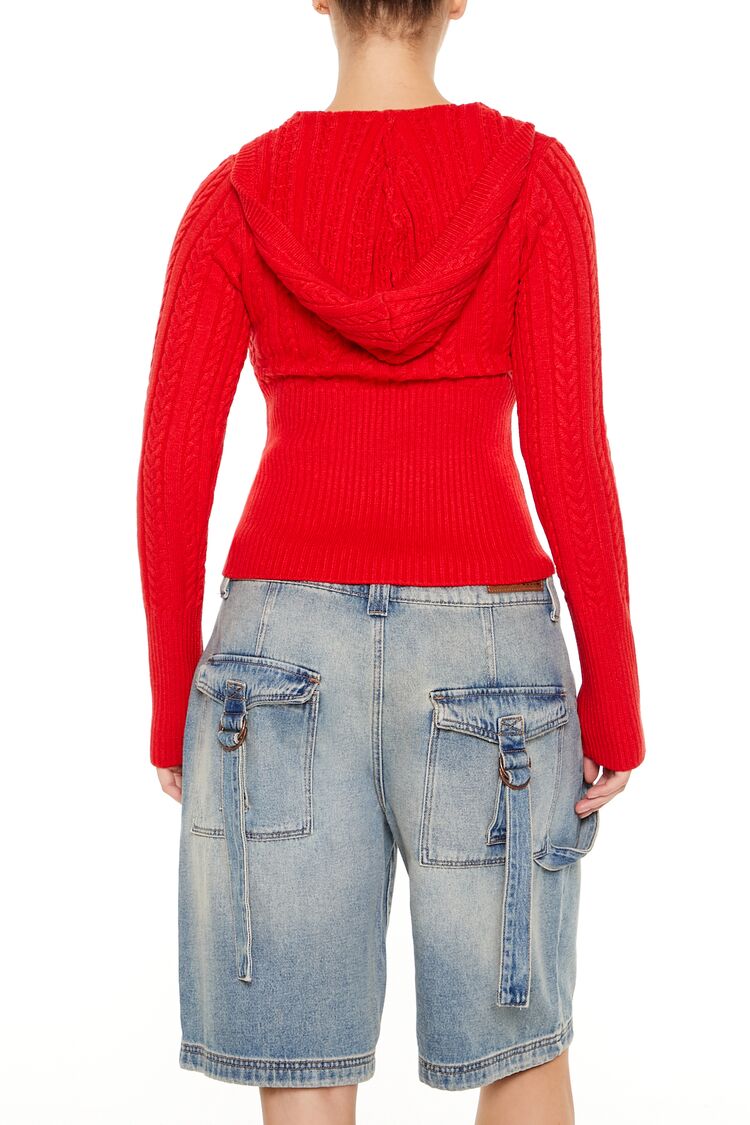  Forever 21 Hooded Cable Knit Sweater - high risk red - Bonton