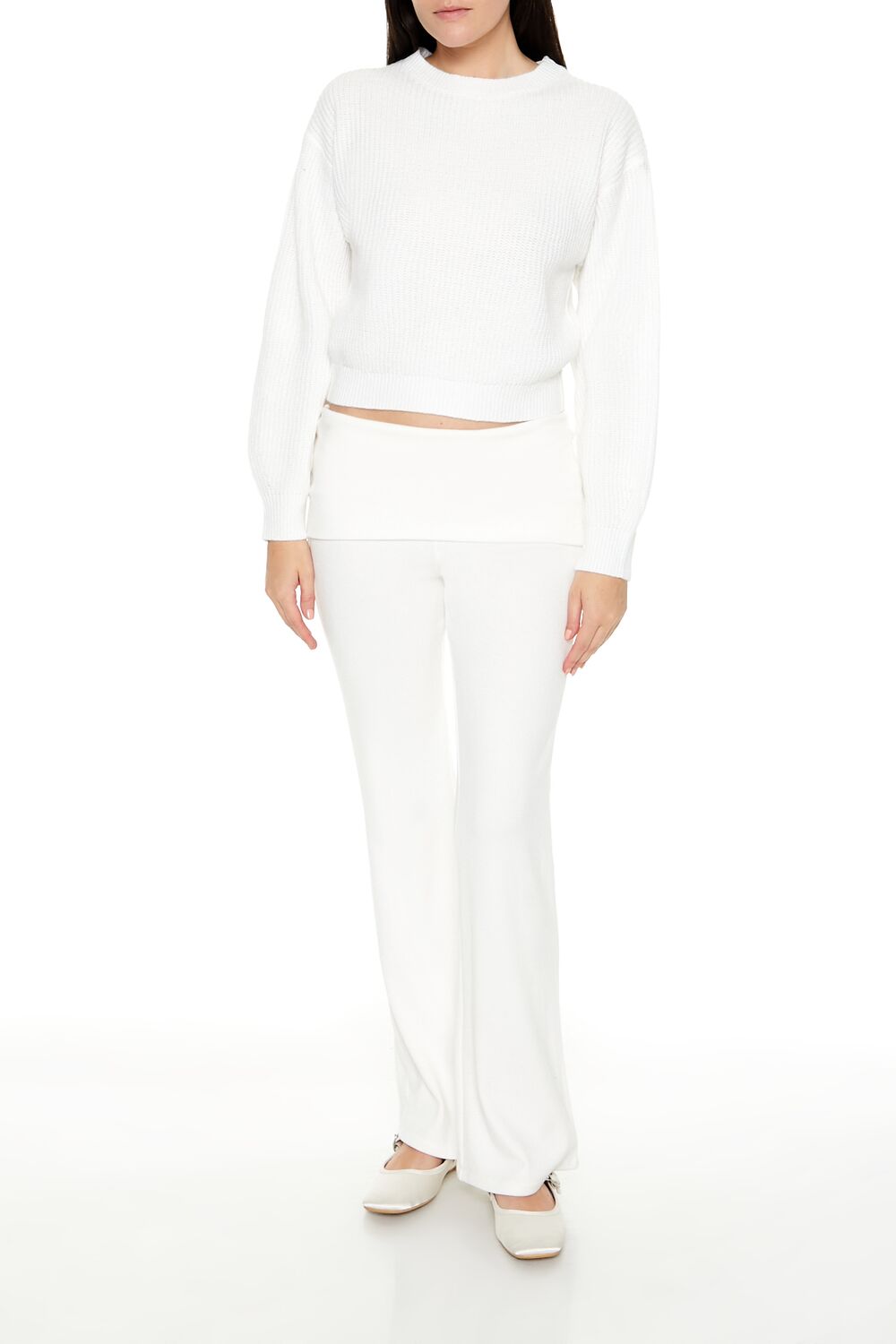  Forever 21 Cropped Drop-Sleeve Sweater - white - Bonton