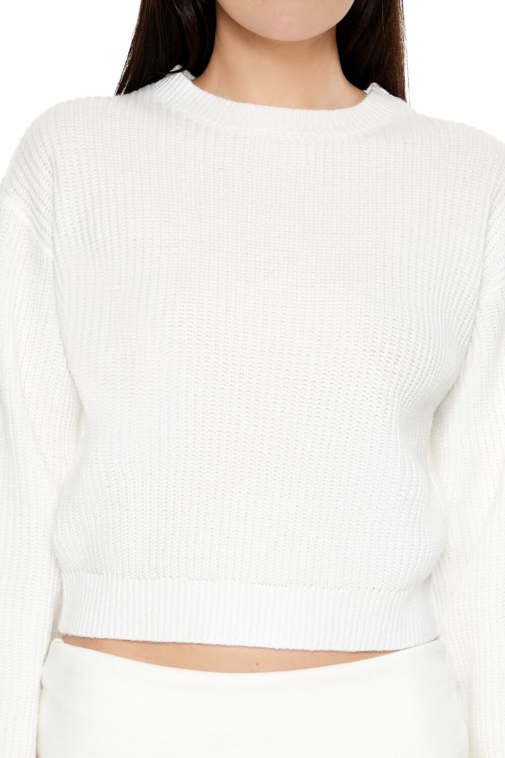  Forever 21 Cropped Drop-Sleeve Sweater - white - Bonton
