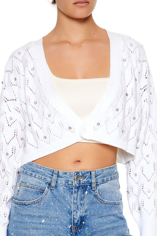 Faux Gem Cropped Cardigan Sweater