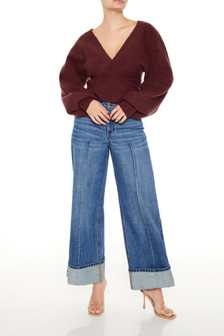 Peasant-Sleeve Surplice Sweater