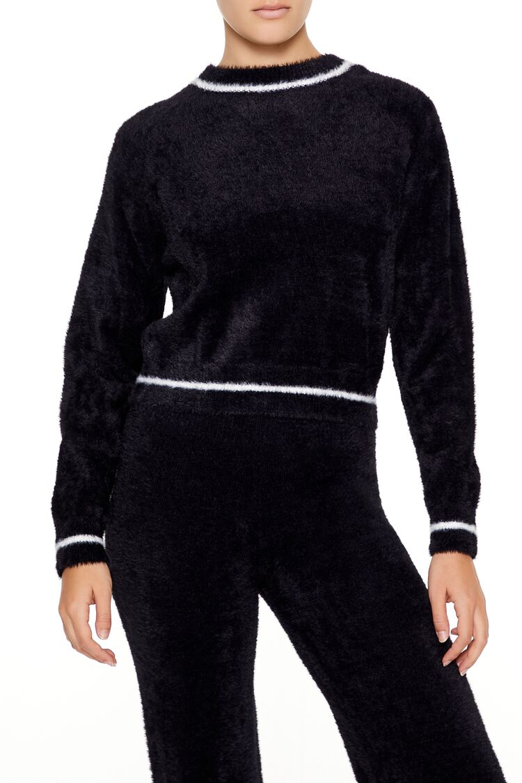  Forever 21 Two-Tone Fuzzy Knit Sweater - black white - Bonton