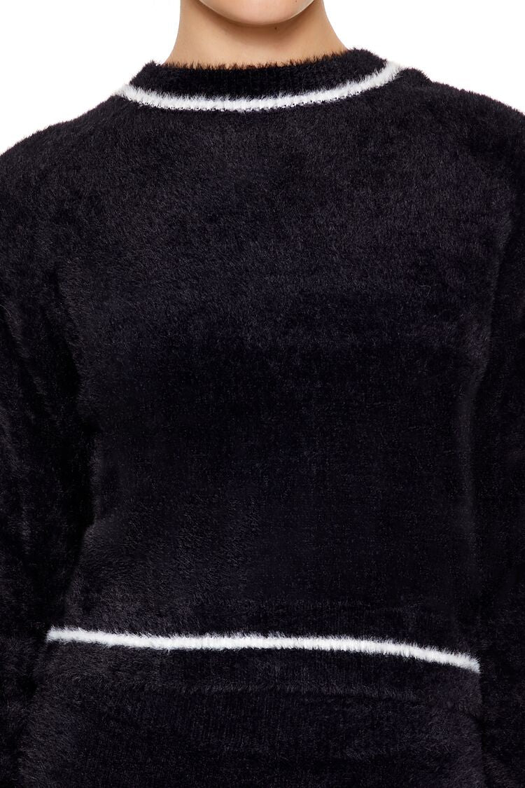  Forever 21 Two-Tone Fuzzy Knit Sweater - black white - Bonton
