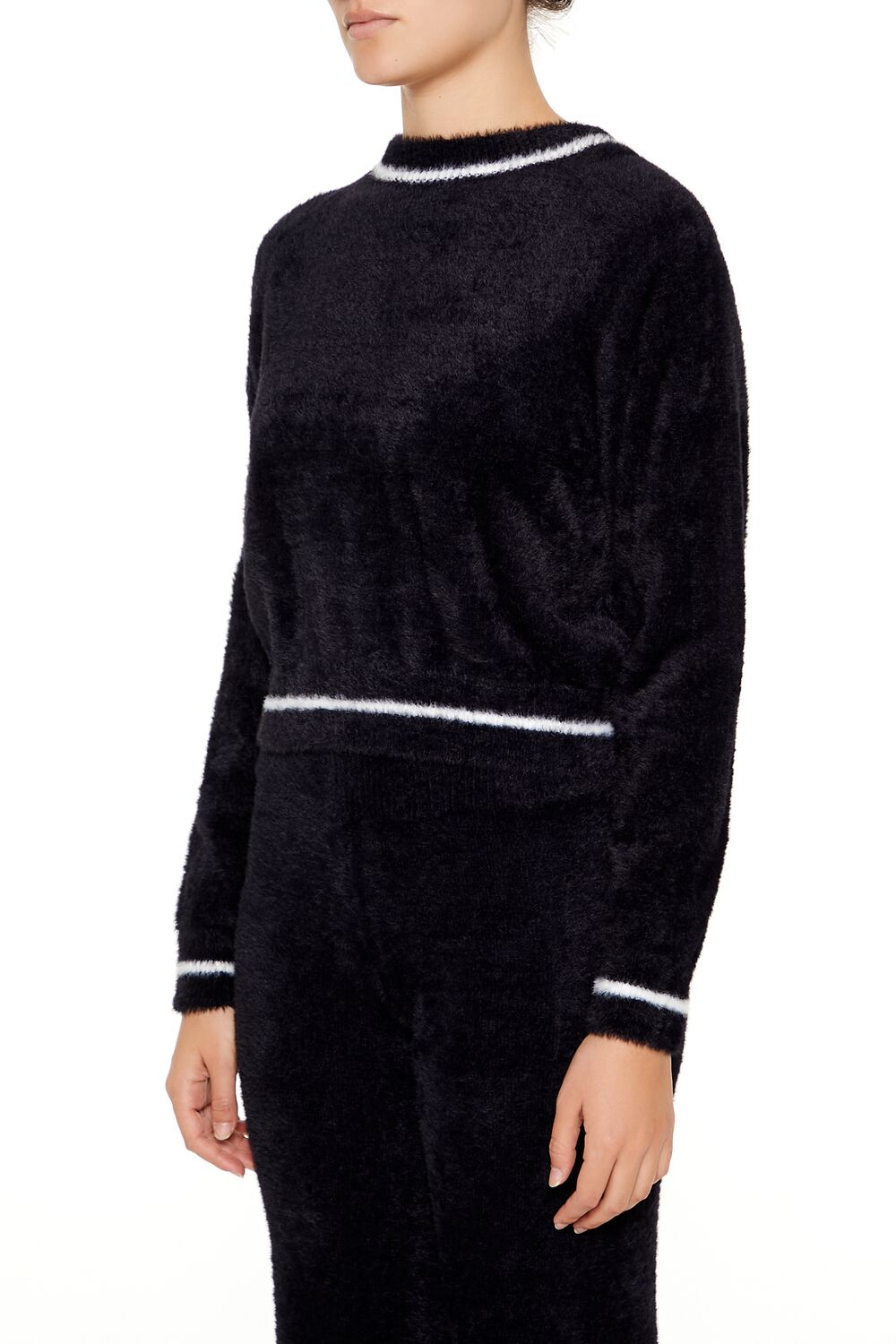 Forever 21 Two-Tone Fuzzy Knit Sweater - black white - Bonton