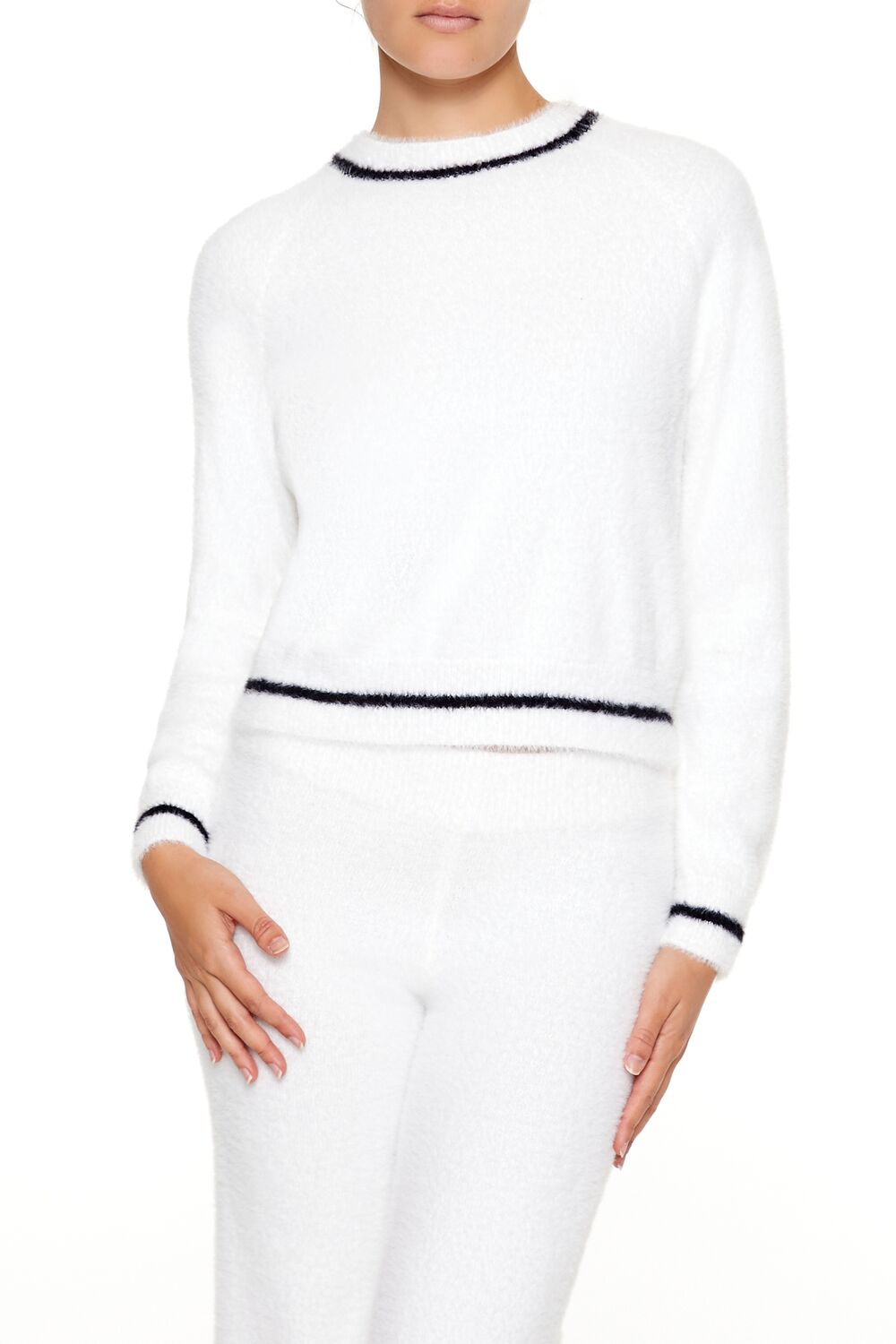  Forever 21 Two-Tone Fuzzy Knit Sweater - black white - Bonton