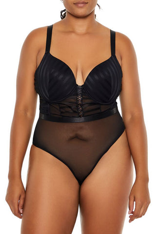 Plus Size Sheer Striped Bodysuit