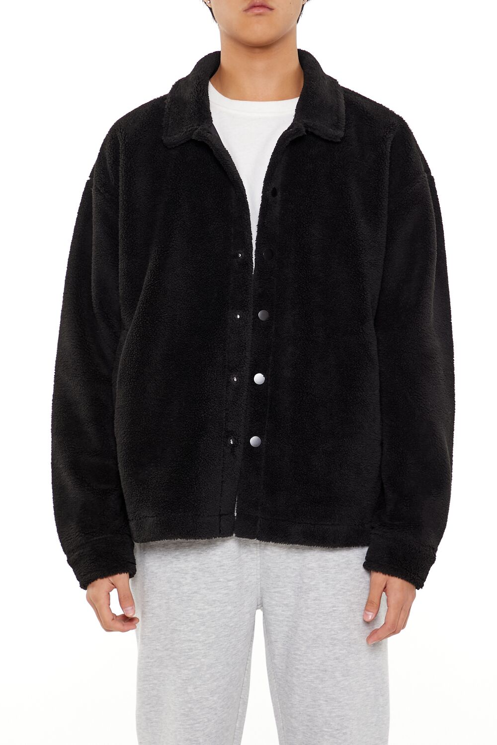  Forever 21 Plush Drop-Sleeve Shacket - black-swatch - Bonton