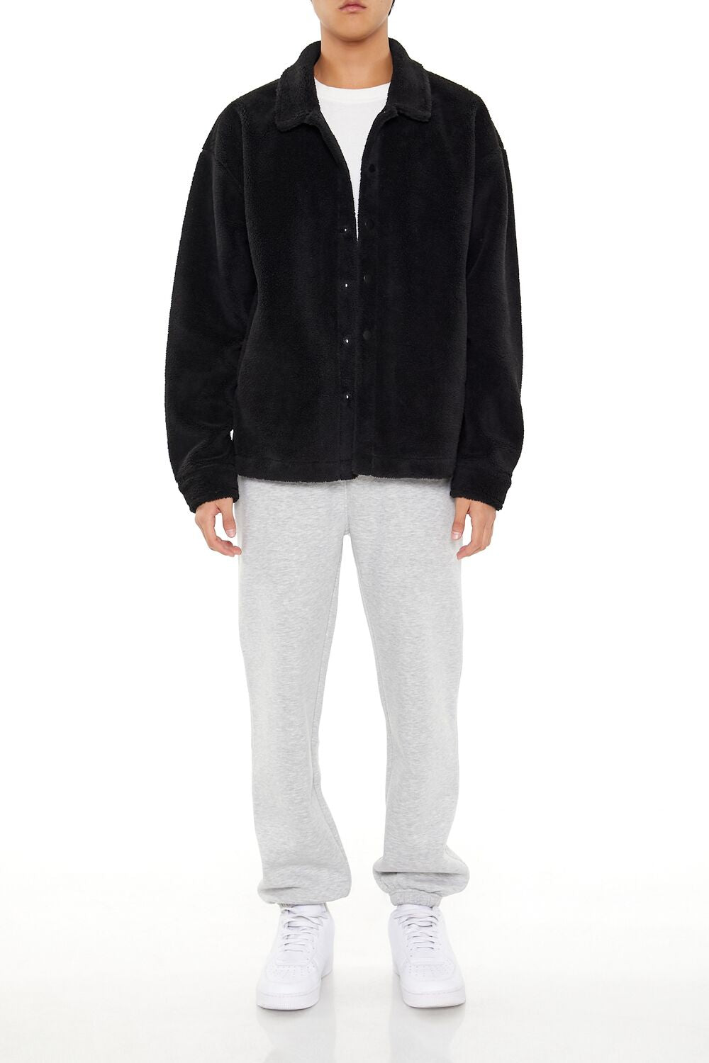  Forever 21 Plush Drop-Sleeve Shacket - black-swatch - Bonton
