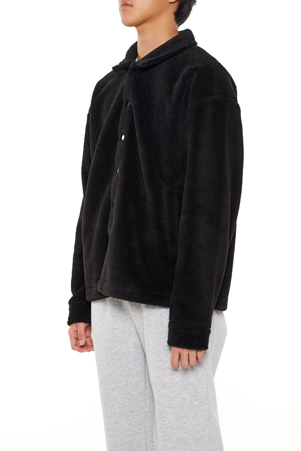  Forever 21 Plush Drop-Sleeve Shacket - black-swatch - Bonton