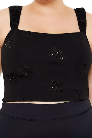 Plus Size Flower Sequin Crop Top
