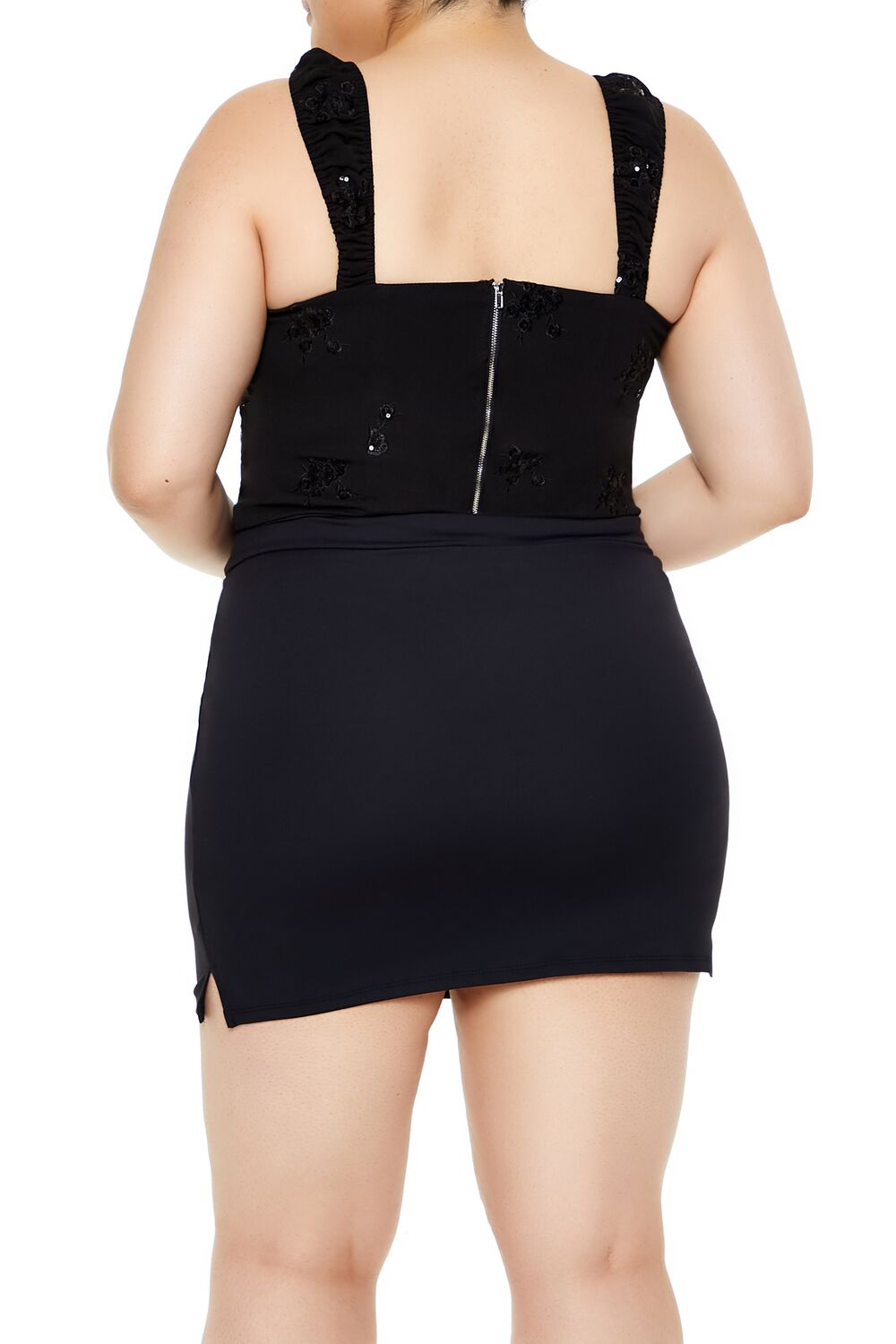  Forever 21 Plus Size Flower Sequin Crop Top - black - Bonton