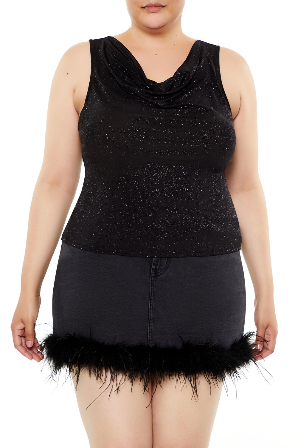  Forever 21 Plus Size Glitter Knit Cowl Tank Top - black - Bonton