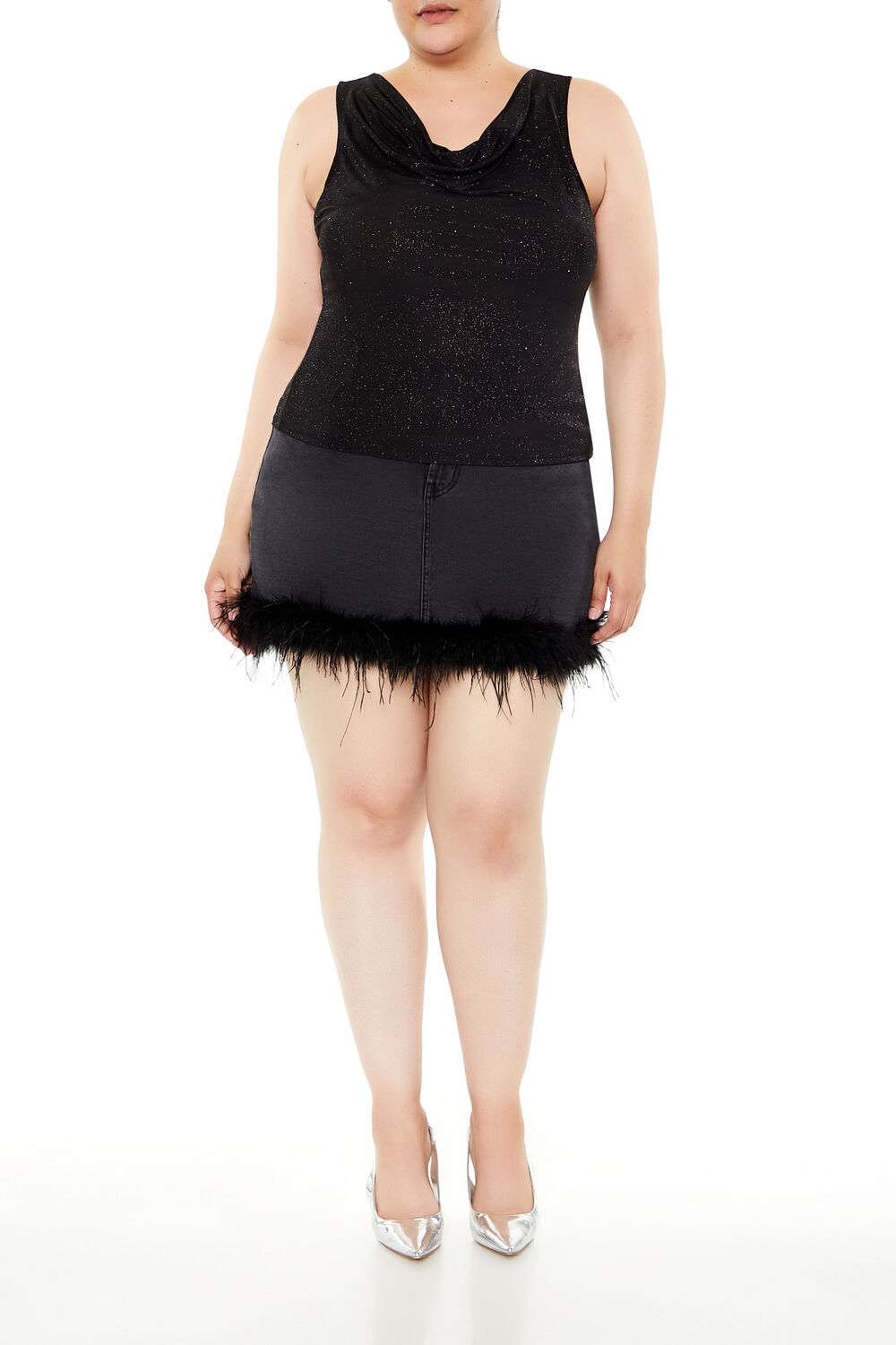  Forever 21 Plus Size Glitter Knit Cowl Tank Top - black - Bonton