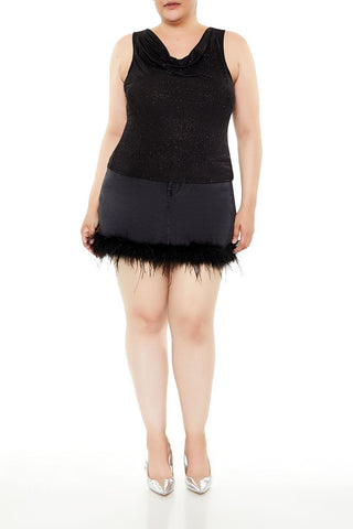 Plus Size Glitter Knit Cowl Tank Top