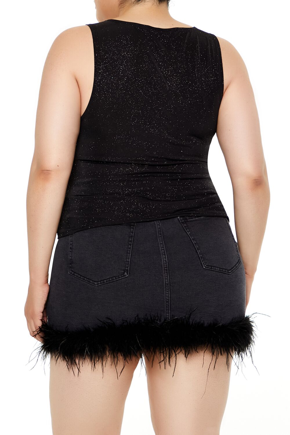  Forever 21 Plus Size Glitter Knit Cowl Tank Top - black - Bonton