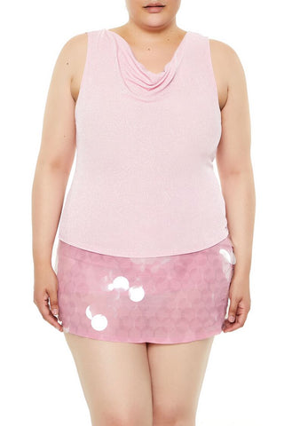 Plus Size Glitter Knit Cowl Tank Top