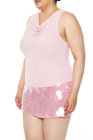 Plus Size Glitter Knit Cowl Tank Top