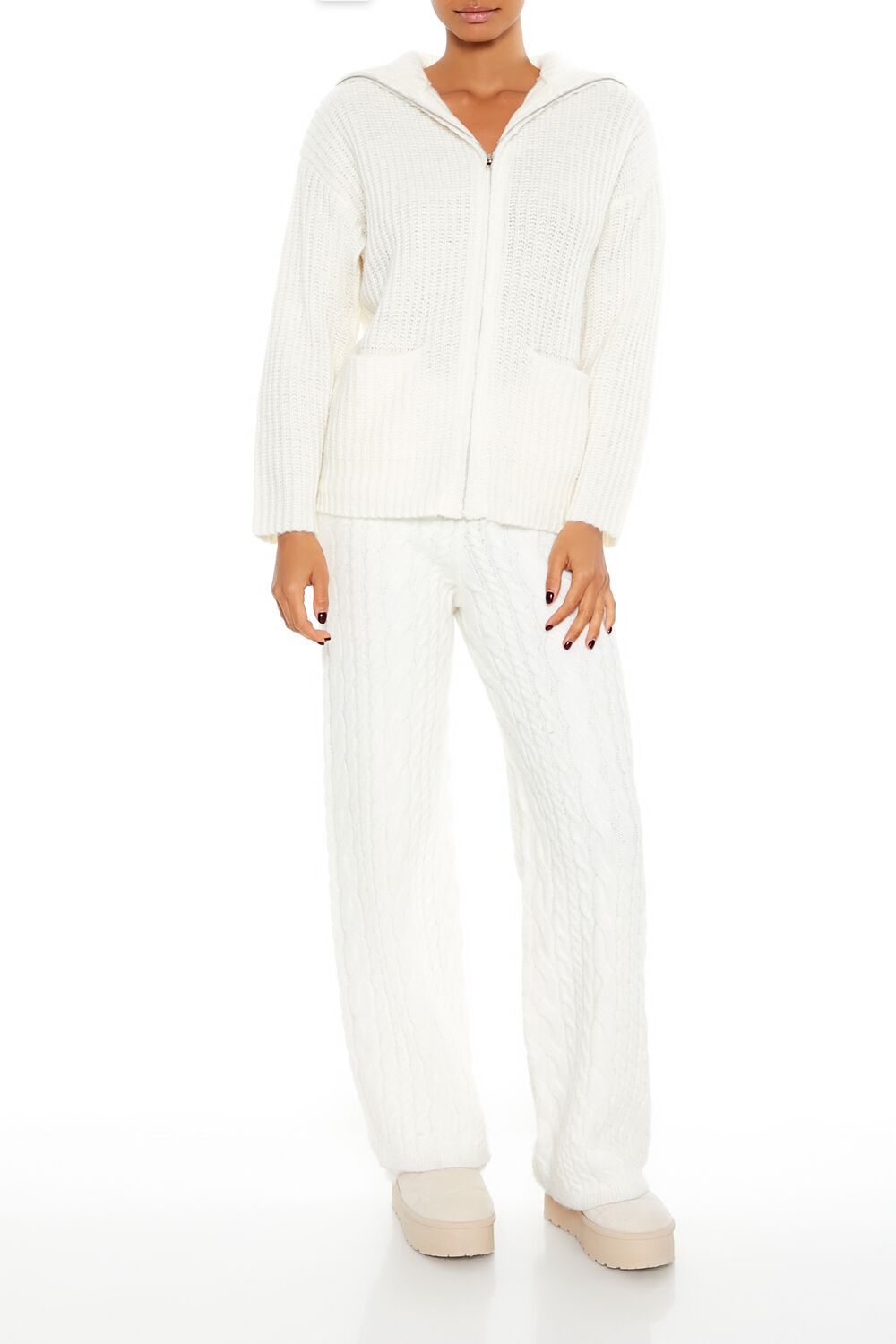  Forever 21 Ribbed Knit Zip-Up Sweater - white - Bonton