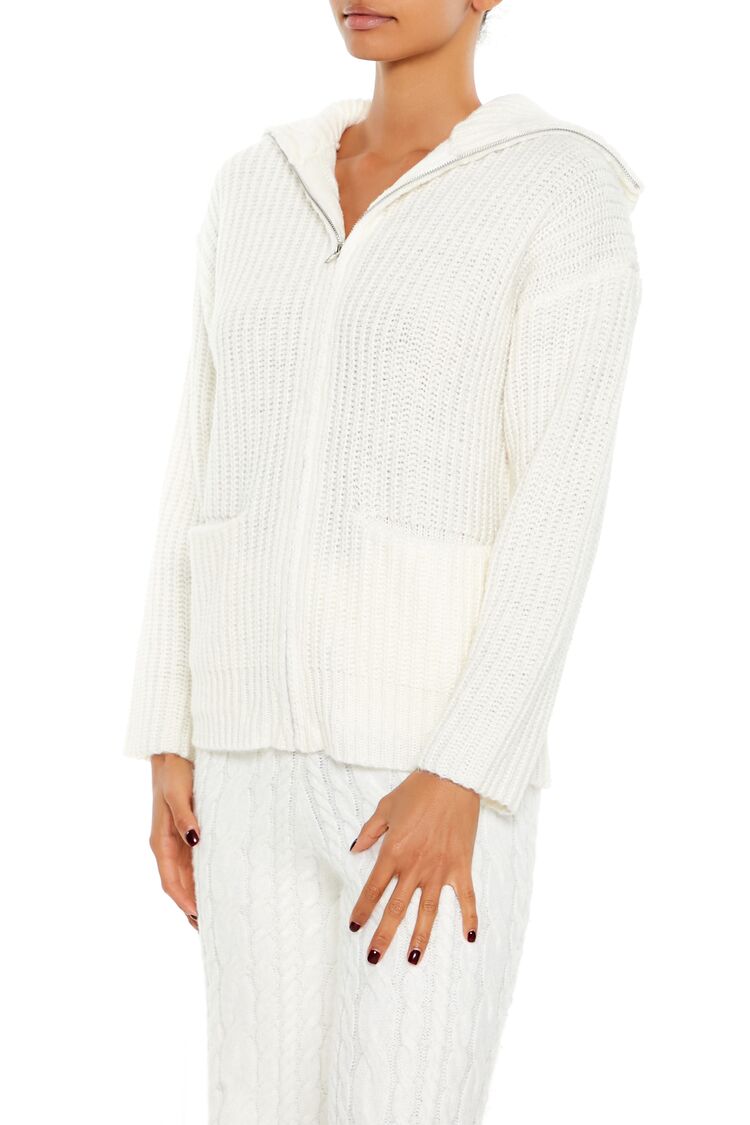  Forever 21 Ribbed Knit Zip-Up Sweater - white - Bonton
