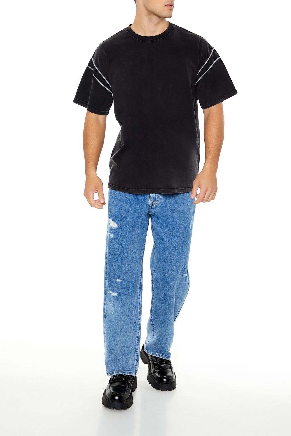  Forever 21 Two-Tone Mineral Wash Tee - black grey - Bonton
