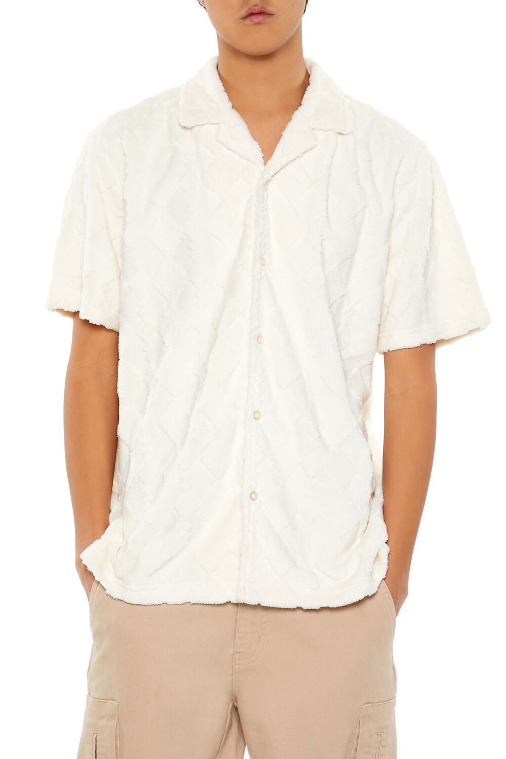  Forever 21 Plush Lattice Shirt - cream - Bonton