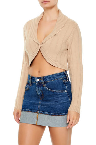 Cropped Rib-Knit Cardigan Sweater