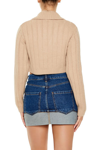 Cropped Rib-Knit Cardigan Sweater