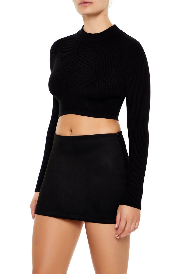  Forever 21 Cropped Mock Neck Sweater - black - Bonton
