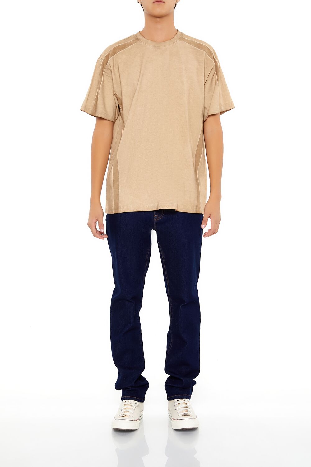 Forever 21 Washed Shoulder-Panel Tee - camel - Bonton