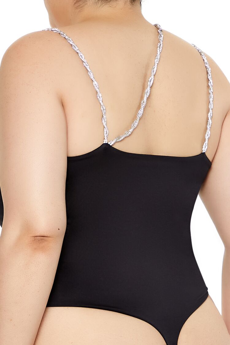  Forever 21 Plus Size Contour Sculpt Metallic-Strap Bodysuit - black - Bonton