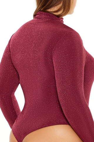 Plus Size Glitter Cowl Thong Bodysuit