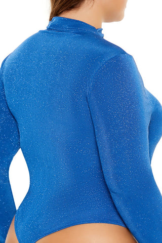 Plus Size Glitter Cowl Thong Bodysuit