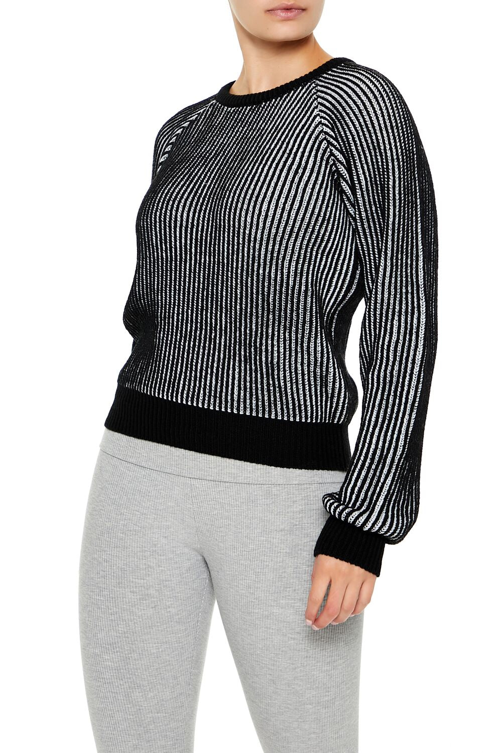  Forever 21 Striped Ribbed Knit Sweater - black white - Bonton