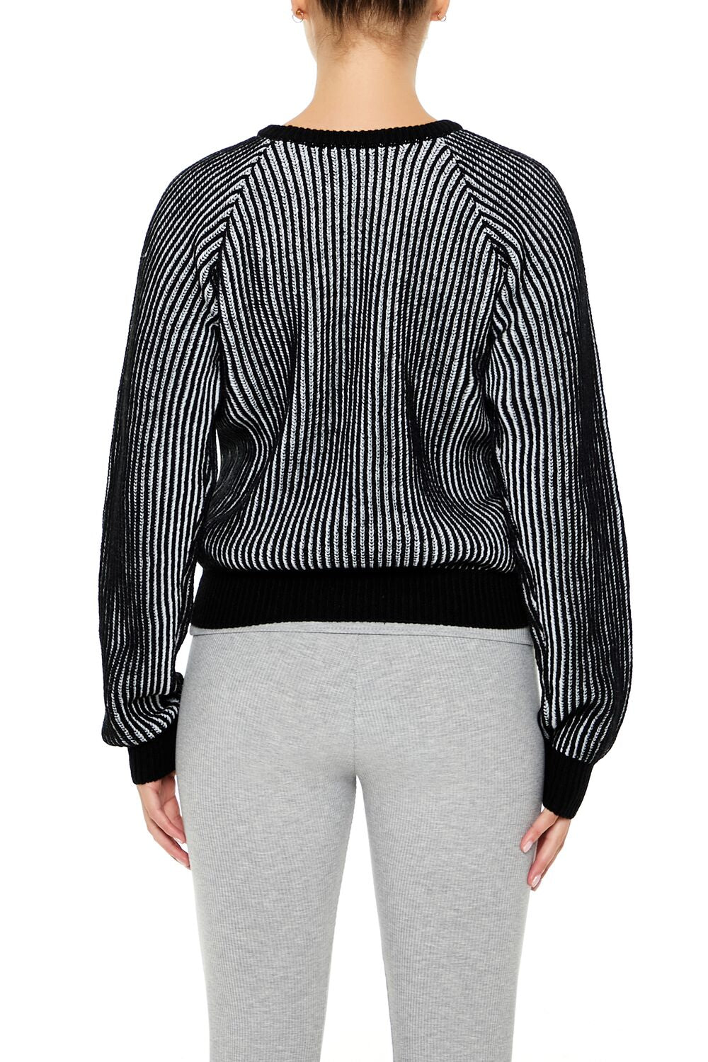  Forever 21 Striped Ribbed Knit Sweater - black white - Bonton