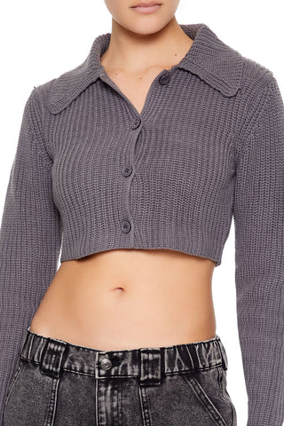 Cropped Rib-Knit Cardigan Sweater