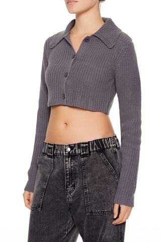 Cropped Rib-Knit Cardigan Sweater