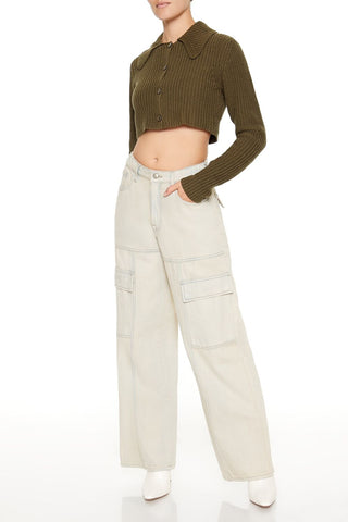 Cropped Rib-Knit Cardigan Sweater