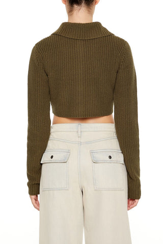 Cropped Rib-Knit Cardigan Sweater