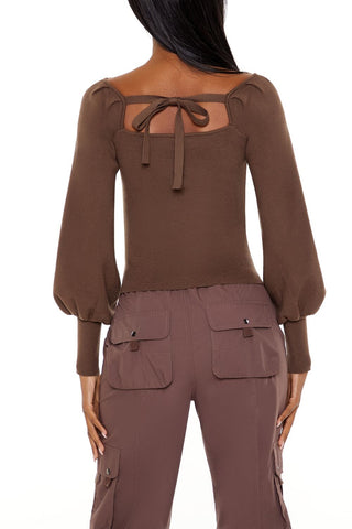 Gigot-Sleeve Sweater-Knit Crop Top