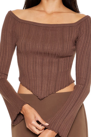 Off-the-Shoulder V-Hem Sweater