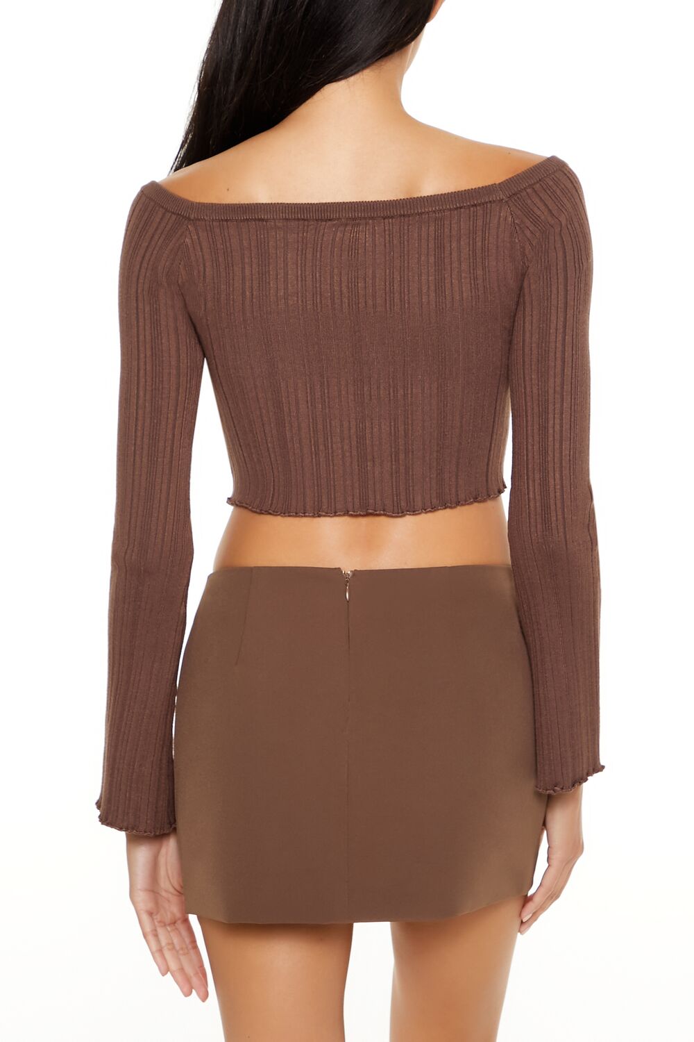  Forever 21 Off-the-Shoulder V-Hem Sweater - espresso - Bonton