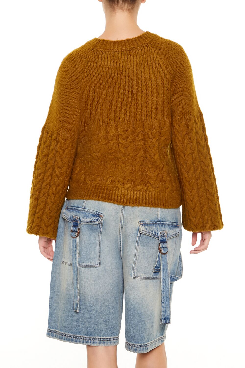  Forever 21 Peasant-Sleeve Cable Knit Sweater - root beer - Bonton