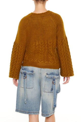 Peasant-Sleeve Cable Knit Sweater