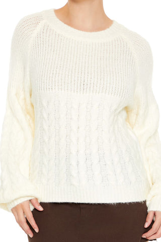 Peasant-Sleeve Cable Knit Sweater