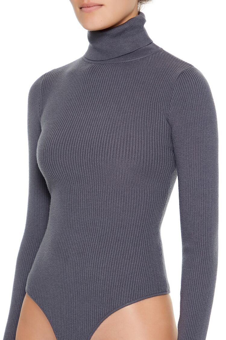  Forever 21 Sweater-Knit Turtleneck Bodysuit - dark grey - Bonton